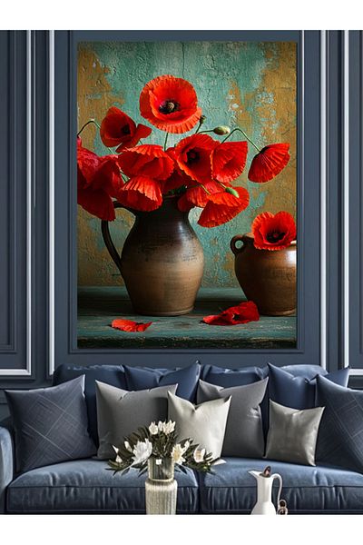 Tablomega Dance of Red Poppies Decorative Canvas - Mdf Wooden Painting