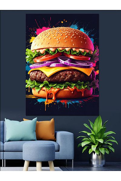 Tablomega Big Burger Enjoyment Decorative Canvas - Mdf Wooden Painting