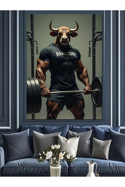 Tablomega Weight Lifting Bull Decorative Canvas - Mdf Wooden Table