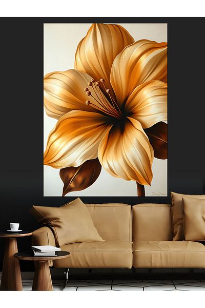Tablomega Golden Lily Flower Decorative Canvas - Mdf Wooden Painting