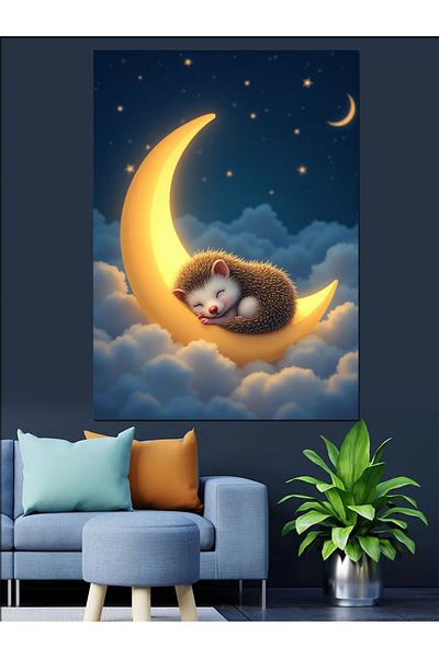 Tablomega Hedgehog Sleeping on the Moon Decorative Canvas - Mdf Wooden Painting