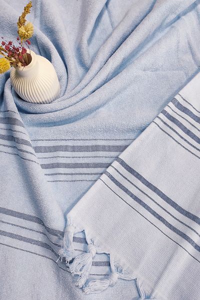 Sevim Soft and High Water Absorbent Blue Striped Towel Peshtemal - 100% Cotton