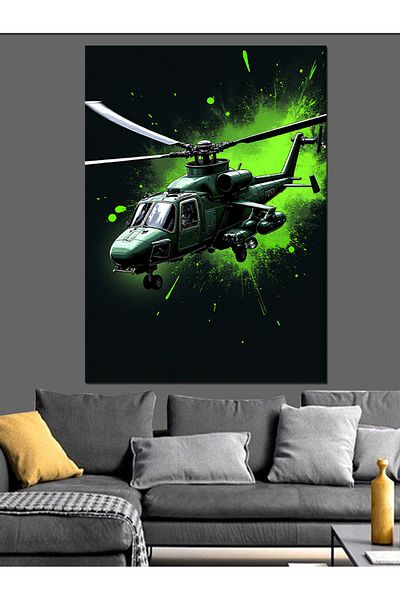 Tablomega Green Helicopter Decorative Canvas - Mdf Wooden Painting