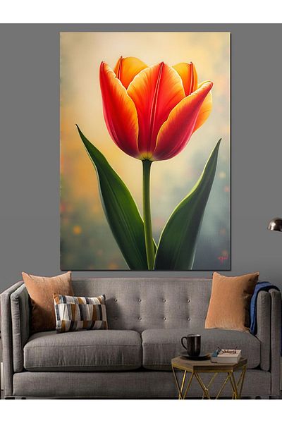 Tablomega Red Tulip and Simple Natural Visual Decorative Canvas - Mdf Wooden Painting