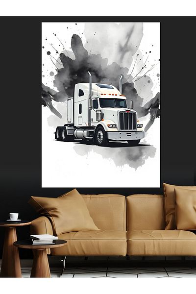 Tablomega White Truck's Journey Decorative Canvas - Mdf Wooden Painting