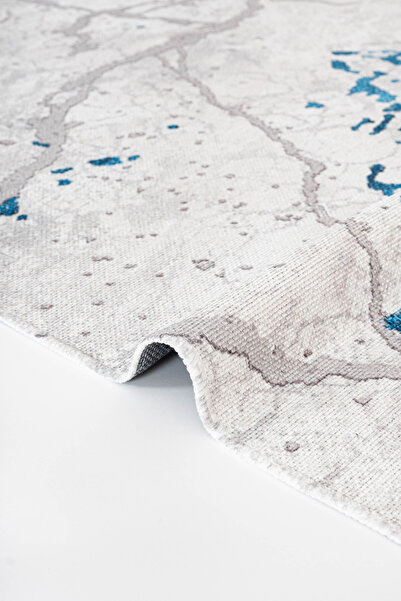 Serente Home Abstract Patterned Washable Non-Slip Base Chenille Gray White Blue Living Room Carpet 4140