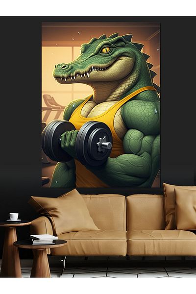 Tablomega Muscular Crocodile Decorative Canvas - Mdf Wood Table