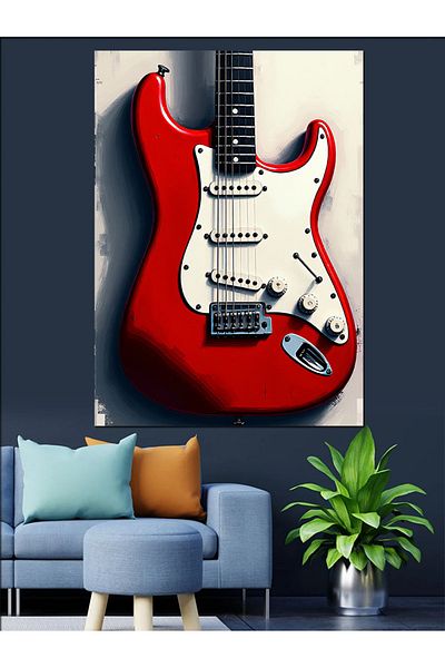 Tablomega Red Electric Guitar Decorative Canvas - Mdf Wooden Painting