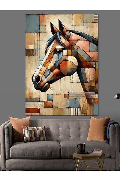 Tablomega Mosaic Patterned Horse Decorative Canvas - Mdf Wooden Painting