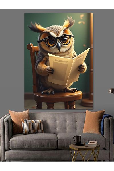 Tablomega Owl Reading Newspaper Decorative Canvas - Mdf Wooden Painting
