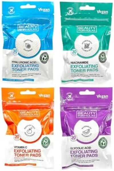 BEAUTY FORMULAS Glycolic Acid Exfoliating Toner Pads | 30 Pads | Infused with Glycolic Acid & Waterm