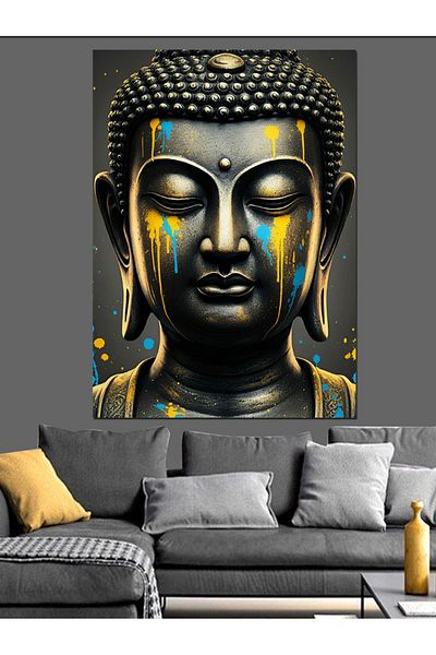Tablomega Gold and Black Buddha Figure Decorative Canvas - Mdf Wooden Painting