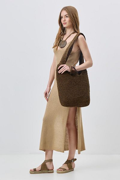 C&City Y9203 Straw Shoulder Bag Brown Color