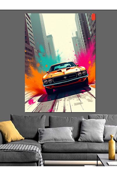 Tablomega Colorful Sports Car and Dynamic Design Decorative Canvas - Mdf Wooden Painting