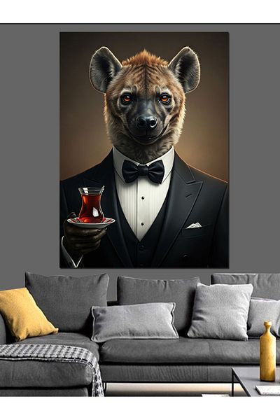 Tablomega Tuxedo Hyena and Tea Decorative Canvas - Mdf Wooden Painting