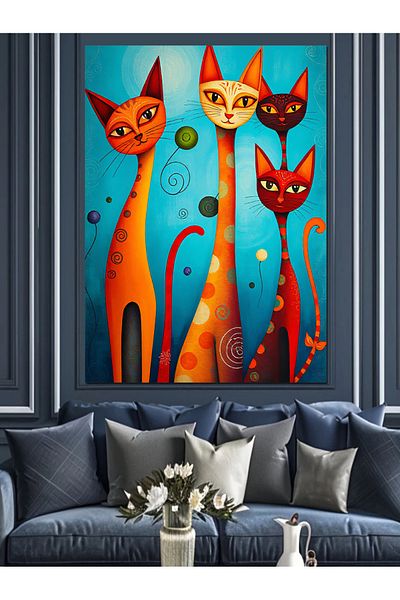 Tablomega Abstract Cats Decorative Canvas - Mdf Wooden Painting