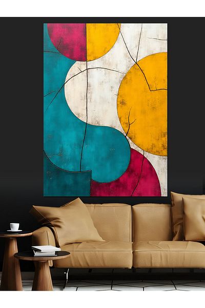 Tablomega Abstract Circle and Geometry Decorative Canvas - Mdf Wooden Painting