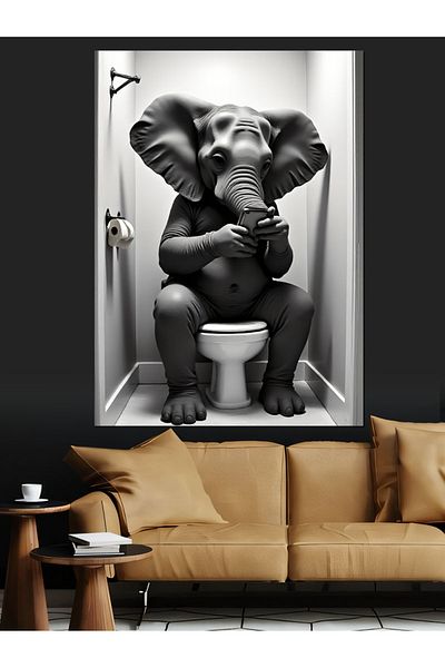 Tablomega Elephant in the Toilet Decorative Canvas - Mdf Wood Art Print
