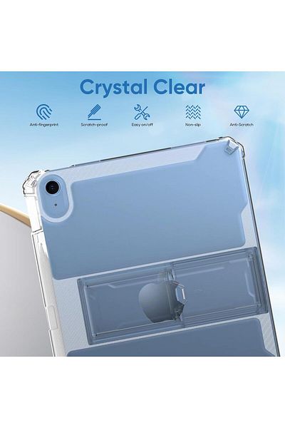AWH iPad 11th/10th Gen Case, 10.9", Clear Anti-Yellow Back, Pencil Holder, Stand, Shockproof Cover