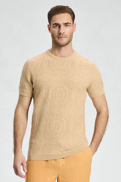 Hemington Knit Pattern Cream Crew-Neck T-Shirt
