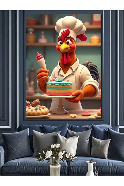 Tablomega Cook Chicken and Pie Decorative Canvas - Mdf Wooden Painting