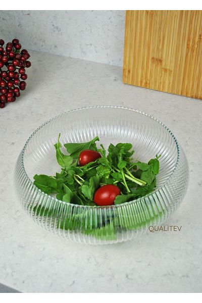 Qualitev Handmade Large Size Glass Salad Bowl Fruit Presentation Plate-30 cm