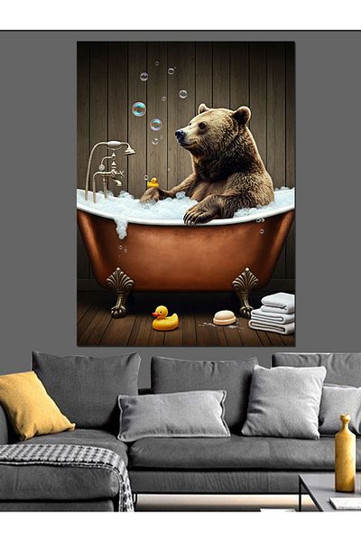 Tablomega Bear Enjoying in the Bathtub Decorative Canvas - Mdf Wooden Painting