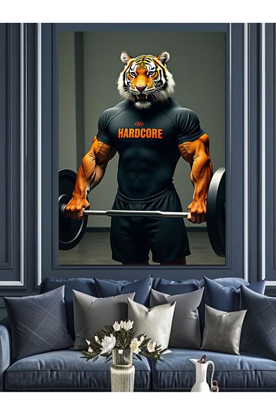 Tablomega Weight Lifting Tiger Decorative Canvas - Mdf Wooden Table