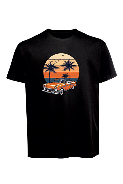 Baran Işık Μπλουζάκι Unisex με στάμπα Sunset and Classic Car, Βαμβακερό χτενι...