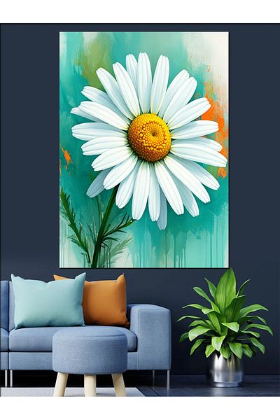 Tablomega Colorful Daisy Decorative Canvas - Mdf Wooden Painting