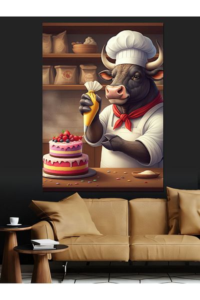 Tablomega Pasta Chef Bull Canvas Decorativ - MDF Lemn Tabla