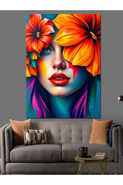 Tablomega Pânză Decorativă Femei Floral Portocaliu - Lemn MDF