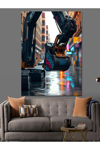 Tablomega Huge Work Machine in the City Decorative Canvas - Mdf Wood Art Print