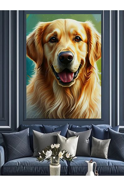 Tablomega Cheerful Golden Retriever Decorative Canvas - Mdf Wooden Painting