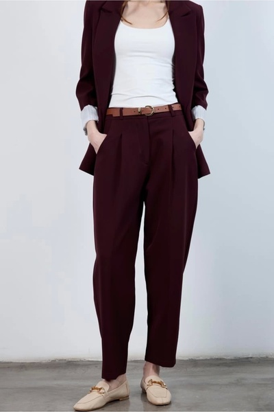 Myra High Waist Belted Carrot Pants Plum