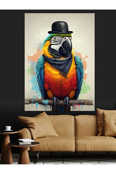 Tablomega Parrot in Hat Decorative Canvas - Mdf Wooden Painting