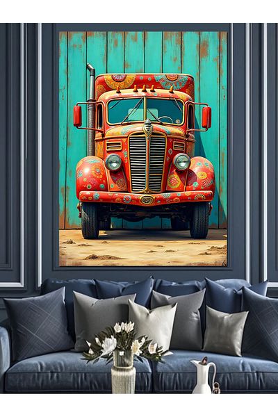 Tablomega Nostalgic Orange Truck Decorative Canvas - Mdf Wooden Painting