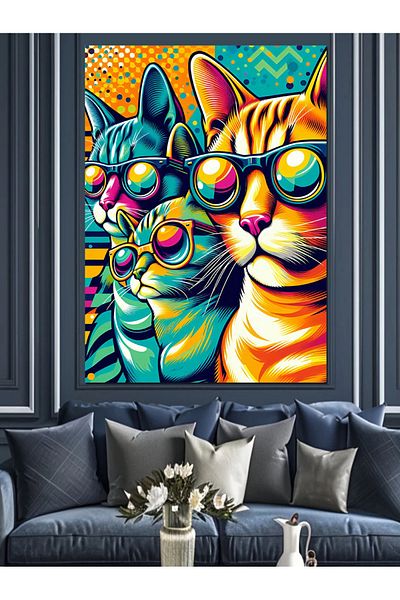 Tablomega Cats Wearing Colorful Glasses Decorative Canvas - Mdf Wooden Painting