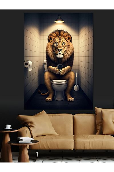 Tablomega The Lion Kingdom in the Toilet Decorative Canvas - Mdf Wooden Painting