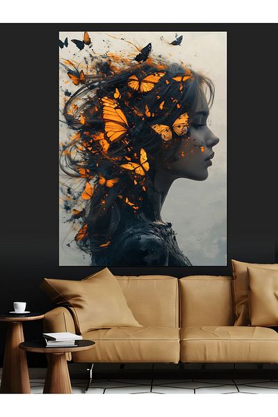 Tablomega Butterfly and Woman Decorative Canvas - Mdf Wooden Painting