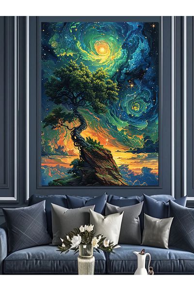 Tablomega Starry Night Landscape Decorative Canvas - Mdf Wooden Painting