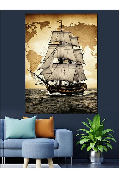 Tablomega Sailboat Adventure Decorative Canvas - Mdf Wood Table
