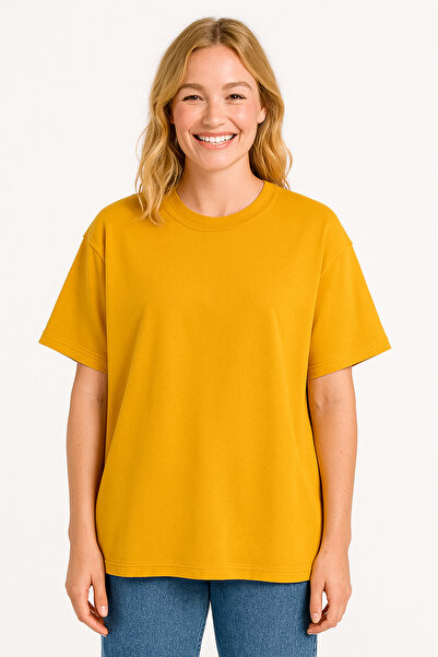 İpek Tekstil 100% Cotton Women's T-Shirt Oversize Solid Color Basic Combed Cotton Crew Neck