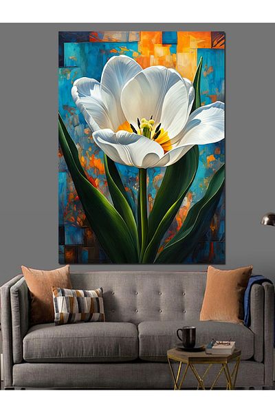 Tablomega Pure White Tulip Decorative Canvas - Mdf Wooden Painting