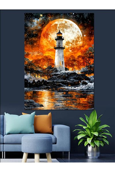 Tablomega Lighthouse at Sunset Decorative Canvas - Mdf Wooden Painting