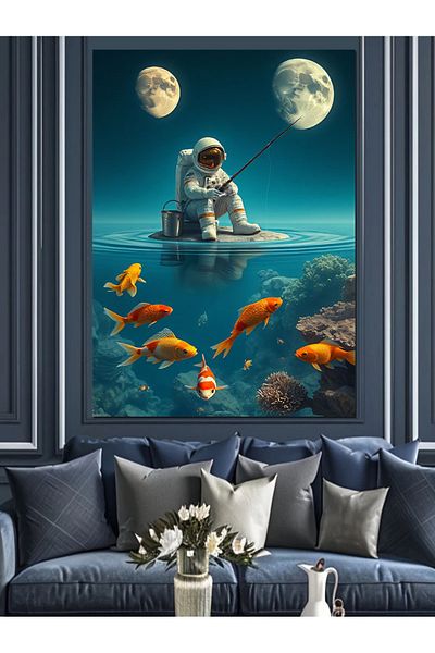 Tablomega Space Fisherman Decorative Canvas - Mdf Wooden Painting