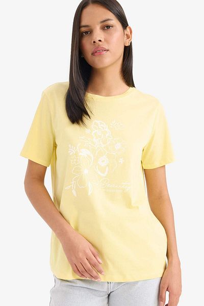 DeFacto Regular Fit Crew Neck Ethnic Patterned Combed Cotton Short Sleeve T-Shirt F3552Ax25Sm