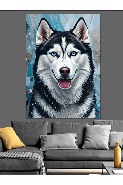 Tablomega Blue Eyed Wolf Decorative Canvas - Mdf Wooden Table