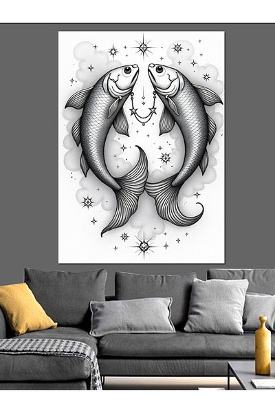 Tablomega Pisces And Zodiac Signs Decorative Canvas - Mdf Wood Table