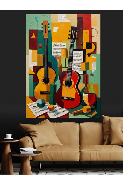 Tablomega Geometric Guitar Layout Decorative Canvas - Mdf Wooden Table